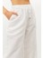 Beyaz Keten Beli Lastikli Yüksek Bel Pantolon 2