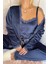 Lacivert Navy Exclusive Kadife Sabahlıklı Kadın Pijama Takımı 4