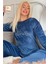 Toz Mavi Love Desenli Exclusive Kadife Kadın Pijama Takımı 1