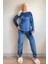 Toz Mavi Love Desenli Exclusive Kadife Kadın Pijama Takımı 5