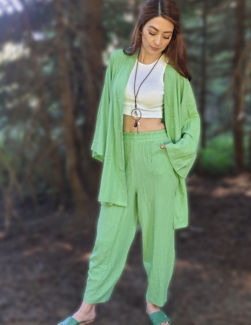 Moda Derin Yeşil Renk Kimona Takım görsel 2
