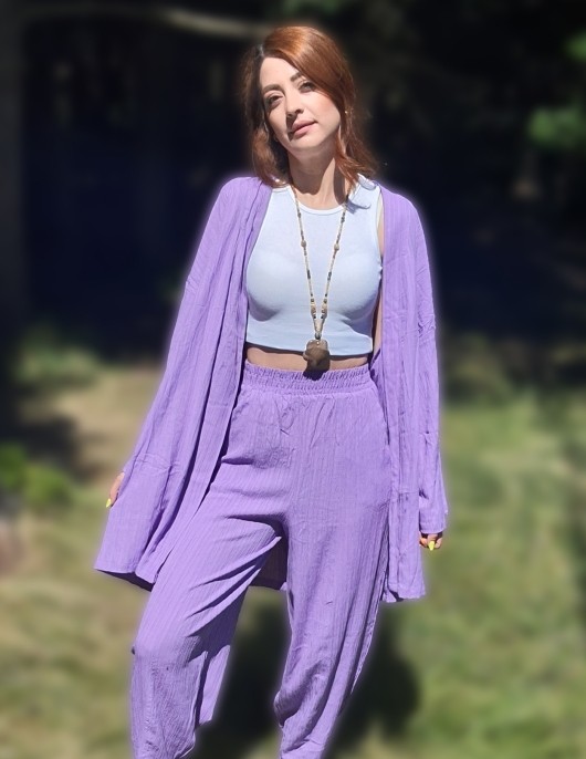 Moda Derin Mor Renk Kimona Takım görsel 3