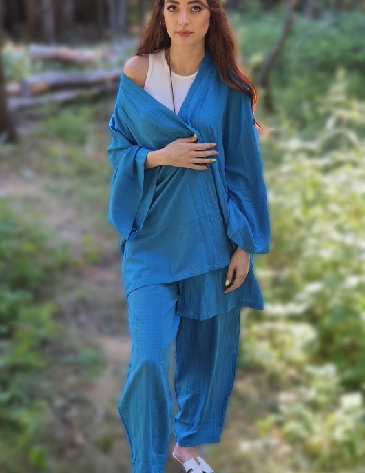 Moda Derin Mavi Renk Kimona Takım görsel 2