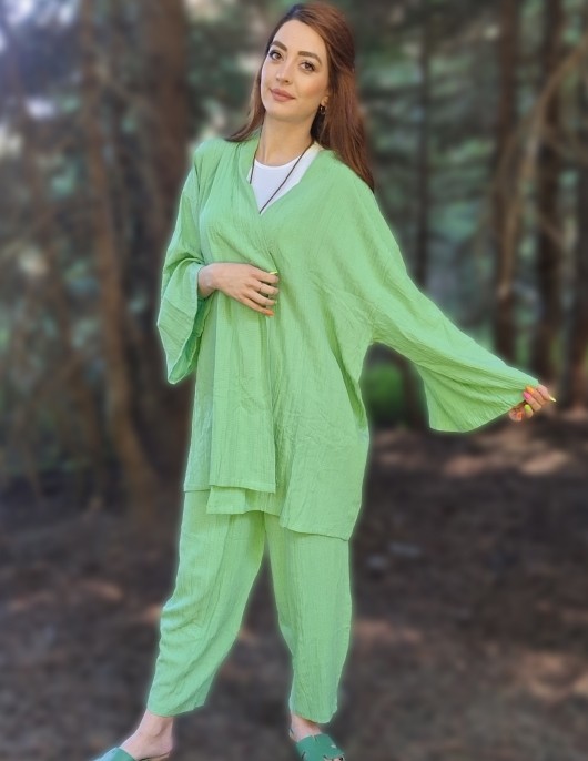 Moda Derin Yeşil Renk Kimona Takım