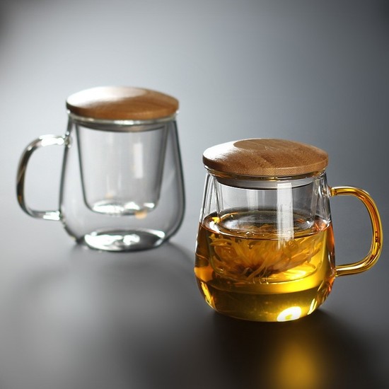China Şeffaf Cam Ofis Çay Su Ayırma Çay Fincanı Bambu Kaplı Fiyatı 5196