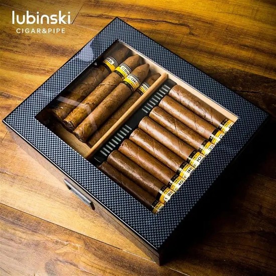 Lubinski Cedar Basic Camlı Humidor Slim Dijital Karbon 15S Fiyatı