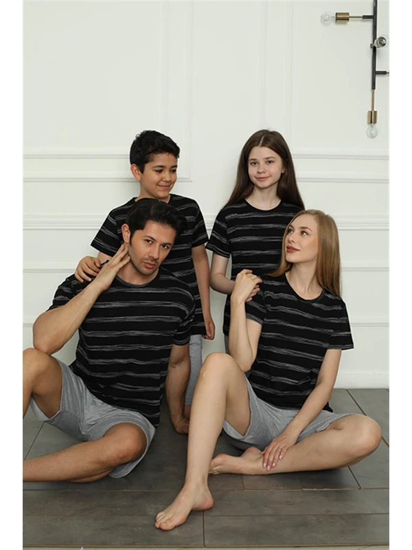 Akbeniz Aile Penye Şortlu Pijama Takım (Anne - Kız ) 50115