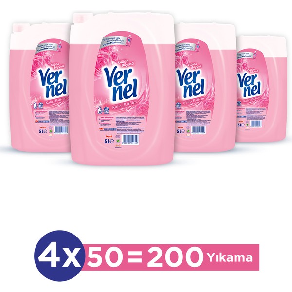 Vernel Çamaşır Yumuşatıcı Gül Kokulu 4x5L Kalıcı Parfüm 200 Yıkama