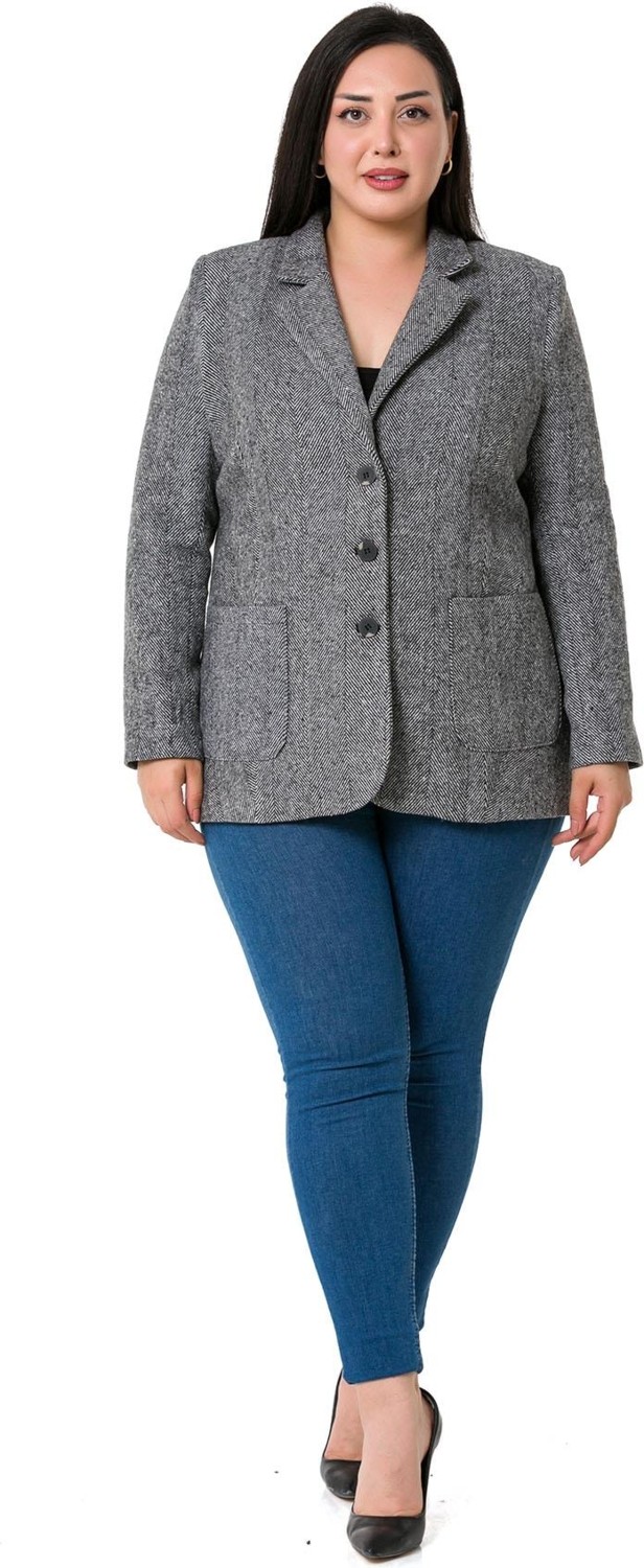 Disentis Modest Büyük Beden Cepli Balıksırtı Blazer Astarlı Ekru Ceket