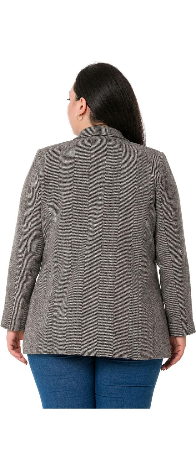 Disentis Modest Büyük Beden Cepli Balıksırtı Blazer Astarlı Ekru Ceket görsel 8