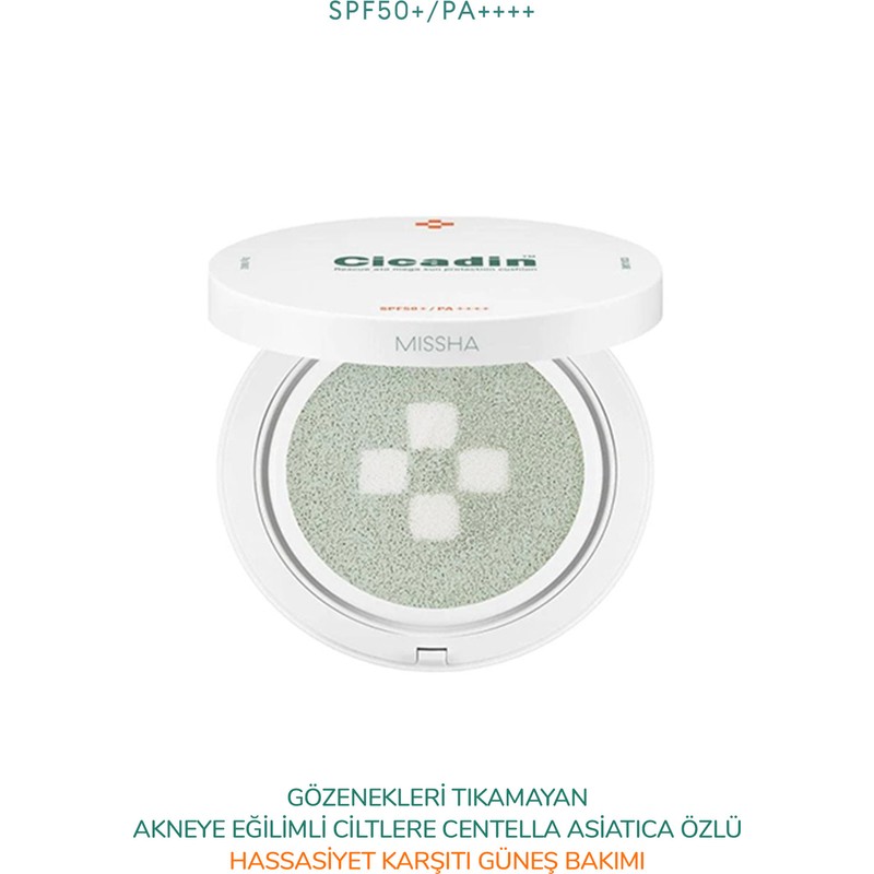 MISSHA Cushion SPF50+ PA++++ güneş kremi, yüksek UV koruması sunan 25 g kompakt ve taşınabilir form