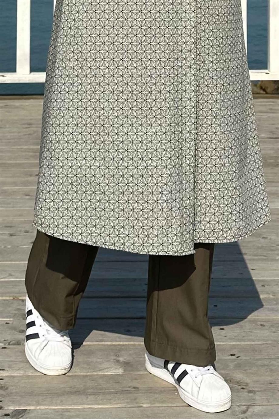 Rabia Şamlı Haki Bol Paça Pantolon görsel 2