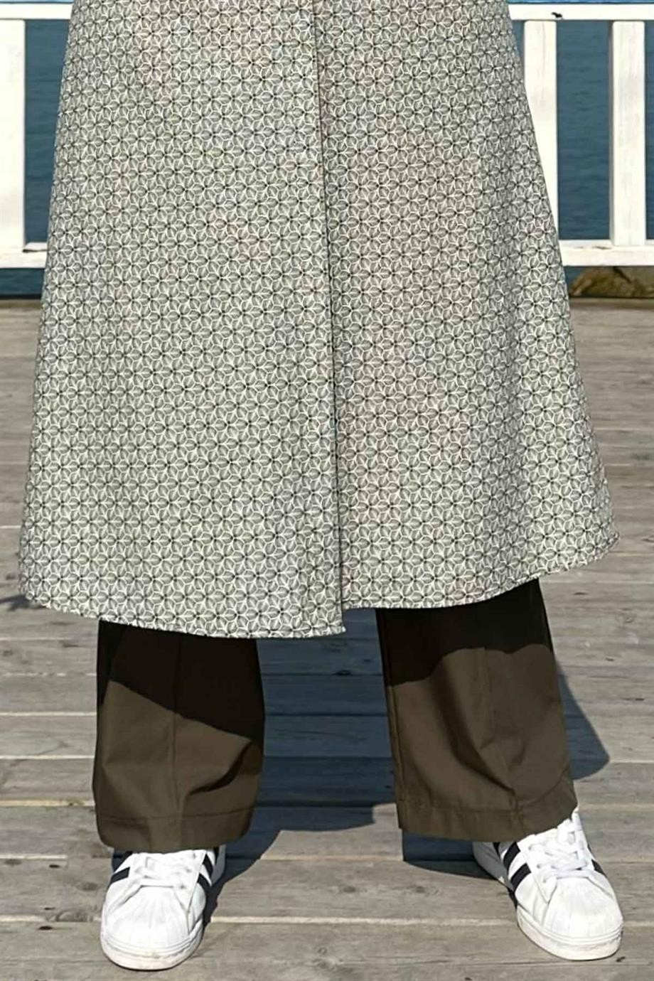 Rabia Şamlı Haki Bol Paça Pantolon görsel 4