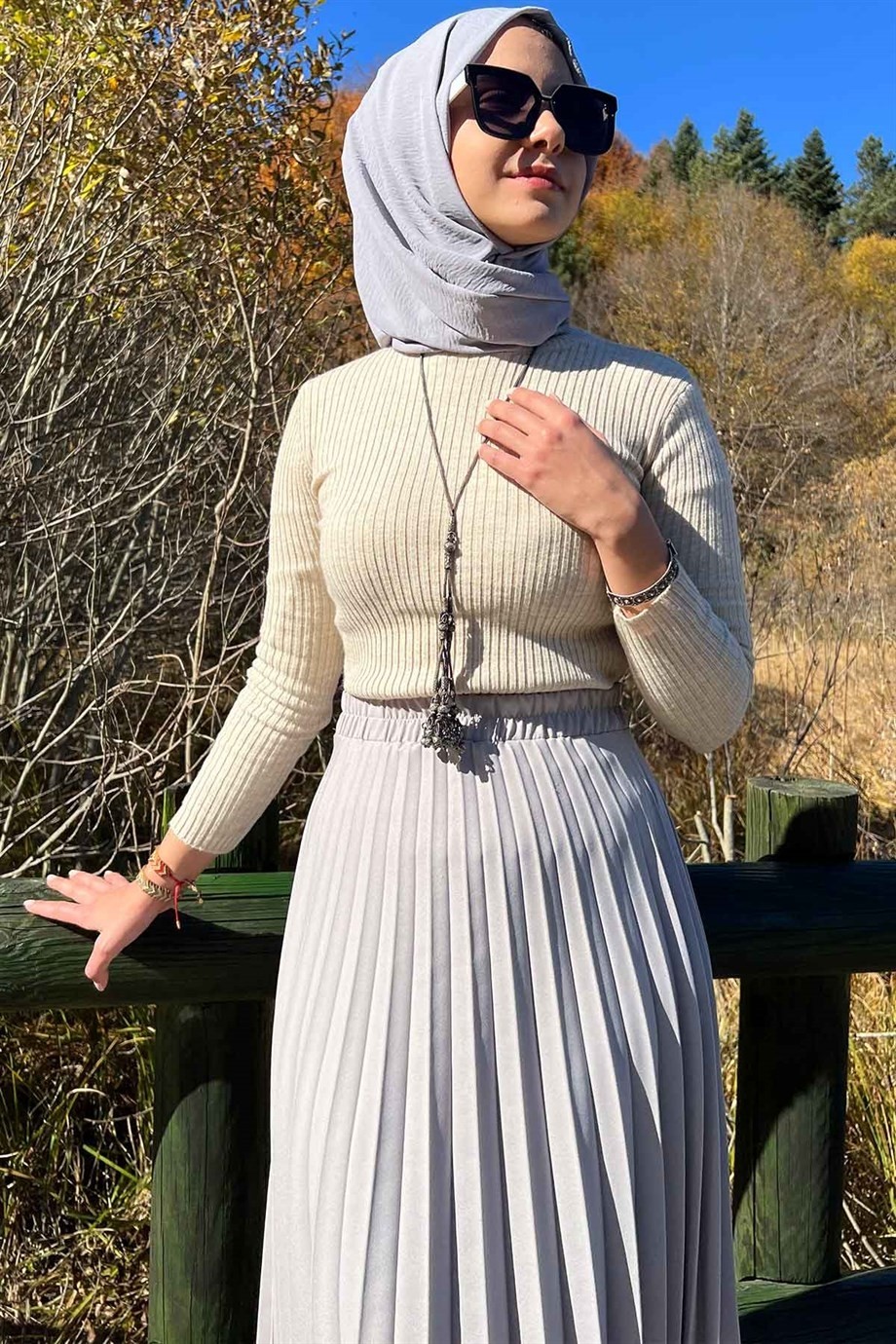 Rabia Şamlı Minel Gri Plise Etek görsel 3
