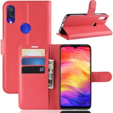 4U Sky Litchi Doku Cüzdan Stand Deri Telefon Kabuğu Xiaomi Redmi Not 7s /not 7 /not 7 Pro (Hindistan) -Red (Yurt Dışından)