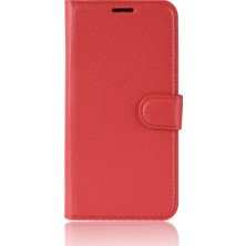 4U Sky Litchi Doku Cüzdan Stand Deri Telefon Kabuğu Xiaomi Redmi Not 7s /not 7 /not 7 Pro (Hindistan) -Red (Yurt Dışından)