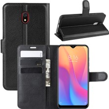 4U Sky Litchi Cilt Cüzdan Deri Deri Stand Telefon Mobil Muhafaza Kapağı Xiaomi Redmi 8A-BLACK (Yurt Dışından)