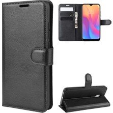 4U Sky Litchi Cilt Cüzdan Deri Deri Stand Telefon Mobil Muhafaza Kapağı Xiaomi Redmi 8A-BLACK (Yurt Dışından)