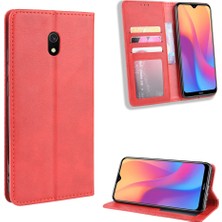 4U Sky Xiaomi Redmi 8A-KIRMIZI Için Retro Tarzı Pu Deri Standı Cüzdan Telefon Kasası (Yurt Dışından)