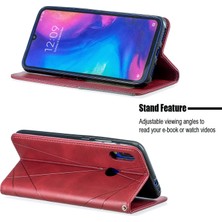 4U Sky Xiaomi Redmi Için Geometrik Desen Deri Kart Tutucu Kılıf Not 7/not 7 Pro (Hindistan)/not 7s-Red (Yurt Dışından)