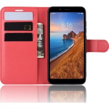 4U Sky Litchi Doku Cüzdan Pu Deri Stand Telefonu Xiaomi Redmi 7A-KIRMIZI (Yurt Dışından)