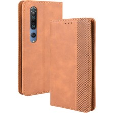 4U Sky Xiaomi Mi 10 5g/mi 10 Pro 5g-Brown Için Otomatik Emilmiş Retro Deri Cüzdan Kılıfı (Yurt Dışından)