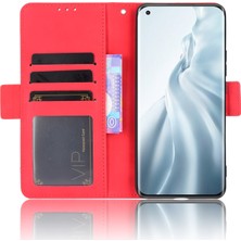 4U Sky Çoklu Kart Yuvası Cüzdan Tasarım Deri Telefon Özelliği Koruyucu Kapak Kılıfı Stand Xiaomi Mi 11-Kırmızı (Yurt Dışından)