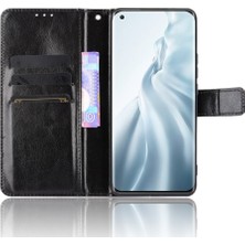 4U Sky Cüzdan Stand Tasarım Çılgın At Skin Deri Telefon Kapak Kabuğu Xiaomi Mi 11-Black Için Kordonlu (Yurt Dışından)