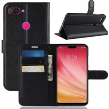 4U Sky Litchi Doku Cüzdan Deri Mobil Kılıf Xiaomi Mi 8 Lite/mi 8 Gençlik (Mı 8x) -Black (Yurt Dışından)