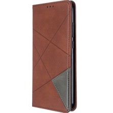 4U Sky Geometrik Desen Standı Deri Kart Tutucu Xiaomi Redmi Note 8t-Brown (Yurt Dışından)