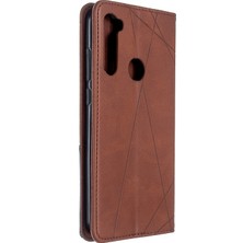 4U Sky Geometrik Desen Standı Deri Kart Tutucu Xiaomi Redmi Note 8t-Brown (Yurt Dışından)