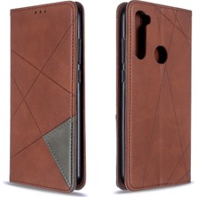 4U Sky Geometrik Desen Standı Deri Kart Tutucu Xiaomi Redmi Note 8t-Brown (Yurt Dışından)