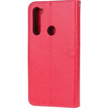 4U Sky Baskı Ağacı Baykuş Cüzdan Standı Deri Kapak Xiaomi Redmi Not 8t-Kırmızı (Yurt Dışından)