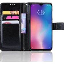 4U Sky Çılgın At Doku Cüzdan Deri Flip Case, El Kayışı ile Flow Pone Xiaomi Mi Cc9/ Mi Cc9 Meitu Edition/ Mi 9 Lite-Black (Yurt Dışından)