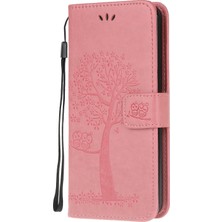 4U Sky Baskı Ağacı Baykuş Cüzdan Standı Deri Kapak Xiaomi Redmi Not 8t-Pink (Yurt Dışından)