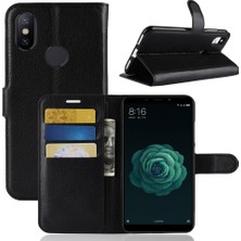 4U Sky Xiaomi Mi A2/mi 6x-Black Için Litchi Cilt Cüzdan Deri Stand Kılıfı (Yurt Dışından)