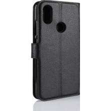 4U Sky Xiaomi Mi A2/mi 6x-Black Için Litchi Cilt Cüzdan Deri Stand Kılıfı (Yurt Dışından)