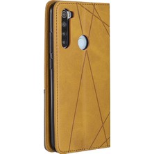 4U Sky Geometrik Desen Standı Deri Kart Tutucu Xiaomi Redmi Note 8-Sarı Için (Yurt Dışından)