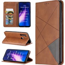 4U Sky Geometrik Desen Standı Deri Kart Tutucu Xiaomi Redmi Not 8-Brown Için (Yurt Dışından)