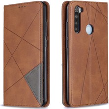 4U Sky Geometrik Desen Standı Deri Kart Tutucu Xiaomi Redmi Not 8-Brown Için (Yurt Dışından)