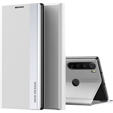 4U Sky Pu Deri Otomatik Absorbed Stand Telefon Kılıfı Xiaomi Redmi Note 8t-Silver (Yurt Dışından)