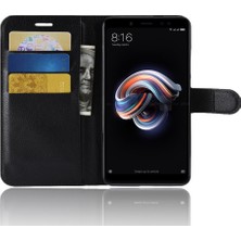 4U Sky Xiaomi Redmi Için Litchi Cilt Cep Telefonu Deri Cüzdan Kılıfı Not 5 Pro (Çift Kamera)/redmi Note 5 (Çin) -Black (Yurt Dışından)