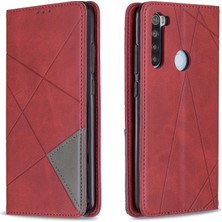 4U Sky Geometrik Desen Standı Deri Kart Tutucu Xiaomi Redmi Not 8-Red Için (Yurt Dışından)