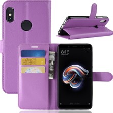 4U Sky Xiaomi Redmi Için Litchi Cilt Cep Telefonu Deri Cüzdan Kılıfı Not 5 Pro (Çift Kamera)/redmi Note 5 (Çin) -Purple (Yurt Dışından)