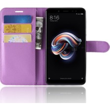 4U Sky Xiaomi Redmi Için Litchi Cilt Cep Telefonu Deri Cüzdan Kılıfı Not 5 Pro (Çift Kamera)/redmi Note 5 (Çin) -Purple (Yurt Dışından)