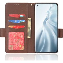 4U Sky Xiaomi Mı Için 11 Anti-Kılps Litchi Doku Pu Deri+Tpu Telefon Kılıfı Cüzdan Stand Koruyucu Kapak Kahverengi (Yurt Dışından)