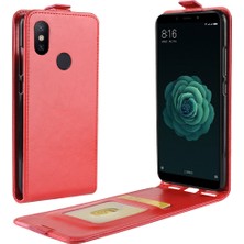 4U Sky Xiaomi Mi 6x/mi A2-Red Için Kart Yuvası ile Çılgın At Dikey Flip Deri Kılıf Kapağı (Yurt Dışından)