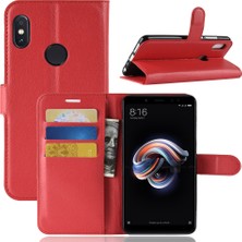 4U Sky Xiaomi Redmi Için Litchi Cilt Cep Telefonu Deri Cüzdan Kılıfı Not 5 Pro (Çift Kamera)/redmi Note 5 (Çin) -Red (Yurt Dışından)