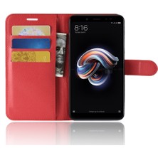 4U Sky Xiaomi Redmi Için Litchi Cilt Cep Telefonu Deri Cüzdan Kılıfı Not 5 Pro (Çift Kamera)/redmi Note 5 (Çin) -Red (Yurt Dışından)