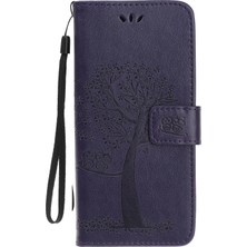 4U Sky Baskı Ağacı Baykuş Cüzdan Standı Deri Flip Telefon Kılıfı Xiaomi Redmi Not 7s/not 7/not 7 Pro (Hindistan) -Bark Purple (Yurt Dışından)